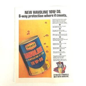 Vintage Texaco Havoline Motor Oil Can Print Ad 10W30 Automotive 1978 Collector